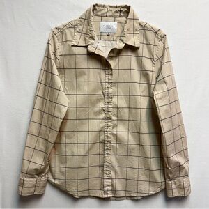 The Shirt by Rochelle Behrens Beige Windowpane Button-Down Shirt